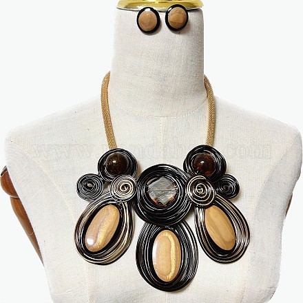 Ожерелья с подвесками в виде овальных бусин из алюминиевой проволоки и комплекты плоских круглых серег-гвоздиков WG92AA6-01-1