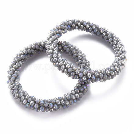 Bracelets extensibles en perles de verre opaque facettées plaquées couleur ab BJEW-S144-003D-10-1