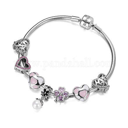 TINYSAND Sterling Silver Pink Lovely Heart European Charm Bracelets TS-Set-004-19-1