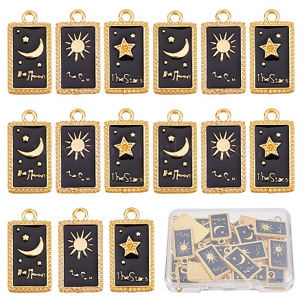 SUNNYCLUE 1 Box 30Pcs Star and Moon Charms Gold Plated Tarot Card Style Enamel Star Charms Rectangle Black Space Charms for Jewelry Making Charms Halloween Necklace Bracelet Earrings Women DIY Crafts ENAM-SC0002-80-1
