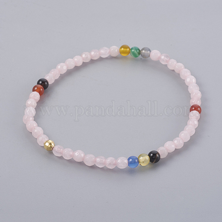 Natural Rose Quartz and Natural Color Agate Stretch Bracelets BJEW-JB04001-01-1
