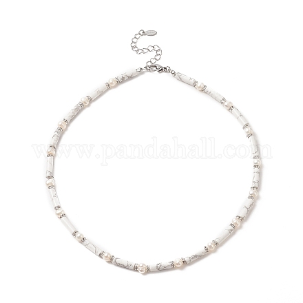 Natural Howlite & Pearl & Crystal Rhinestone Beaded Necklace for Women NJEW-JN04209-02-1