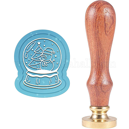 CRASPIRE Crystal Ball Wax Seal Stamp Snowman Christmas Tree Sealing Stamp Removable Brass Head Sealing Stamp with Wooden Handle for Christmas Invitations Cards Gift Wrap AJEW-WH0192-044-1