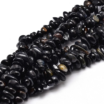 Natürliche schwarze Tigerauge Chip-Perlen-Stränge G-E271-119-1