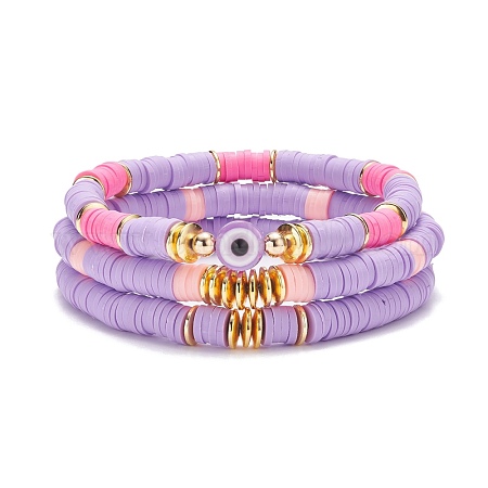 Wholesale 3Pcs Polymer Clay Heishi Beaded Stretch Bracelets Set with Evil  Eye 