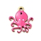 Ion Plating(IP) 201 Stainless Steel Charms, with Enamel, Real 18K Gold Plated, Sea Animal, Octopus Charm, Hot Pink, 13.5x12x1.5mm, Hole: 1.4mm
