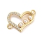 Rack Plating Brass Micro Pave Clear Cubic Zirconia Heart Connector Links, with ABS Pearl, Long-Lasting Plated, Lead Free & Cadmium Free, Real 18K Gold Plated, 14x19x4.5mm, Hole: 1.6mm