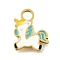 304 Stainless Steel Enamel Charms, Ion Plating(IP), Real 14K Gold Plated, Unicorn Charm, White, 14x13x1mm, Hole: 2.2mm