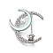 Alloy Crystal Rhinestone Double Moon Brooches, with Acrylic, Platinum, 37x35mm