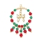 Christmas Themed Handmade Glass Beads Pendants, Christmas Wreath Charms, with Alloy Bowknot & 304 Stainless Steel Ring, Faceted, Green, 43.5x28.5x4.5mm, Hole: 1mm