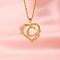 Brass Crystal Rhinestone Hollow Rose Heart with Letter Pendant Necklaces for Women, with Pink Enamel, Golden, Letter C, 19.69 inch(50cm)