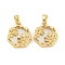 Brass Pave Shell Pendants, Hexagon with Flower Charm, Real 18K Gold Plated, 16x14.5x3mm, Hole: 4.8x2.7mm