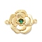 Brass Pave Glass Connector Charms, Flower Links, Real 18K Gold Plated, Green, 17x22.5x3mm, Hole: 1.4mm