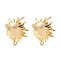 Brass Stud Earring Findings, Nickel Free, Sun, with Loop, Real 18K Gold Plated, 15.5x13.5mm, Hole: 1.5mm, Pin: 1mm