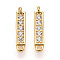 Brass Micro Pave Clear Cubic Zirconia Connector Charms, Rectangle Links, Lead Free & Nickel Free & Cadmium Free, Real 18K Gold Plated, 3x13x2mm, Hole: 0.9mm