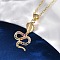 Brass Micro Pave Colorful Cubic Zirconia Snake Pendant Necklaces, Real 18K Gold Plated, 17.36 inch(44.1cm), Pendant: 25x14mm