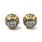 Alloy Enamel Beads, Round with Flower, Golden, Blue, 10.5mm, Hole: 1.8mm