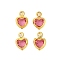 Heart Rack Plating Brass Glass Pendants, Cadmium Free & Lead Free, Long-Lasting Plated, Golden, Hot Pink, 7.5x5x2mm, Hole: 1mm