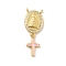 Brass Charms, with Shell, Cadmium Free & Lead Free, Long-Lasting Plated, Oval with Cross, Real 18K Gold Plated, Pink, 30mm, Hole: 1.5mm