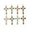 Real 18K Gold Plated Brass Micro Pave Cubic Zirconia Pendants, with Glass, Cross, Mixed Color, 46x26.5x5.5mm, Hole: 3.5x4mm
