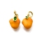 Brass Enamel Pendants, Rack Plating, Cadmium Free & Lead Free, Long-Lasting Plated, Real 18K Gold Plated, Mango, 11x7.5x8mm, Hole: 3mm