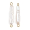 Natural Freshwater Pearl Keshi Pearl Stick Connector Charms, with 304 Stainless Steel Double Loops, White, Ion Plating(IP), Real 18K Gold Plated, 30~32x4~6x3.5~5mm, Hole: 1.6~2.5mm