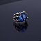 Alloy Finger Rings, with Glass for Men, Evil Eye, Antique Silver, Royal Blue, Inner Diameter: 17~25mm