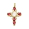 Real 18K Gold Plated Brass Micro Pave Cubic Zirconia Pendants, Cadmium Free & Nickel Free & Lead Free, with Glass and Resin, Cross, Crimson, 46x31x5mm, Hole: 3.3x4.7mm