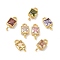 Brass Pave Cubic Zirconia Square Connector Charms, Golden, Rack Plating, Cadmium Free & Lead Free, Long-Lasting Plated, Mixed Color, 10.5x5x2.5mm, Hole: 1.5mm and 1.8mm