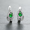 Brass Micro Pave Cubic Zirconia Hoop Earrings, Teardrop, Platinum, Lime Green, 16x7mm