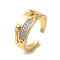 Rack Plating Brass Micro Pave Clear Cubic Zirconia Cuff Rings for Women, Long-Lasting Plated, Cadmium Free & Lead Free, Real 18K Gold Plated, Rectangle, 8.5mm