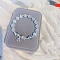 Bell Alloy & Cat Eye & Natural Moonstone Round Beaded Charm Bracelets for Women, Platinum, 7-1/8~8-5/8 inch(18~22cm)