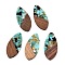 Transparent Resin and Walnut Wood Pendants, Teardrop Charms with Gold Foil, Medium Turquoise, 48.5x23.5x3.5mm, Hole: 2mm
