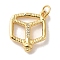 Brass Cubic Zirconia Pendants, with Jump Ring, Cube, Real 14K Gold Plated, 18x17x4mm, Hole: 3.5mm