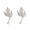 Brass Micro Pave Cubic Zirconia Stud Earring Findings, Cadmium Free & Nickel Free & Lead Free, Leaf, Real Platinum Plated, 21x12mm, Hole: 1.4mm, Pin: 0.8mm