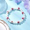 ABS Plastic Imitation Pearl Round Beads Stretch Bracelets for Women, with Handmade Flower Printed Porcelain Ceramic Beads, Hot Pink, Inner Diameter: 2 inch(5.15cm)