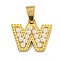 Ion Plating(IP) 304 Stainless Steel Pendants, with ABS Imitation Pearl, Letter W, 12.5x15x3mm, Hole: 6x3mm