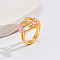 Heart & Flower Brass Pearl Pink Enamel Adjustable Finger Rings, Golden, Letter S, 14mm, Inner Diameter: 17mm