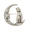 Alloy Rhinestpne Kilt Pins for Backpack Clothes, Moon with Cat, Colorful, 54x49.5mm