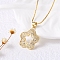 Brass Micro Pave Clear Cubic Zirconia Pendant Necklaces for Women, Real 18K Gold Plated, Flower, 17.68 inch(44.9cm), Extender: 55mm