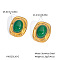 Stainless Steel Oval Stud Earrings, with Green Onyx Agate, Real 18K Gold Plated, 25.4x21.2mm