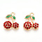 Rack Plating Alloy Pendants, with Rhinestone, Cherry, Hyacinth, 16.5x14x3.5mm, Hole: 1.8mm