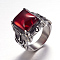 316 Surgical Stainless Steel Wide Band Rings, with Red Amber, Size 10, Antique Silver, 20.5mm
