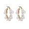 Shell Pearl & Acrylic Beaded Flower Hoop Earrings, with 304 Stainless Steel Wire Wrap, Real 18K Gold Plated, 30x32x10mm
