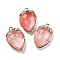 Cherry Quartz Glass Faceted Pendants, Rack Plating Brass Strawberry Charms, Platinum, 18x11x5~5.5mm, Hole: 1.2mm