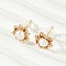 Brass Imitation Pearl Stud Earrings, Flower, with Clear Cubic Zirconia, Real 14K Gold Plated, 11x11mm