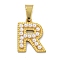 Ion Plating(IP) 304 Stainless Steel Pendants, with ABS Imitation Pearl, Letter R, 17x13.5x3.3mm, Hole: 6x3mm