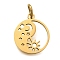 304 Stainless Steel Charms, with Jump Ring, Flat Round with Moon & Star & Sun Charm, Laser Cut, Ion Plating(IP), Real 18K Gold Plated, 13.5x11.5x1mm, Hole: 3mm