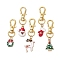 5Pcs Christmas Theme Alloy Enamel Pendant Decoration, Swivel Lobster Claw Clasps Charms for Backpack Key Chain Ornaments, Deer/Santa Claus/Christmas Tree, Golden, 45.5~54.5mm