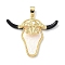 Brass Enamel Pendants, with Acrylic, Bull Head Charms, Real 18K Gold Plated, 37x43x7.5mm, Hole: 6.5x4mm